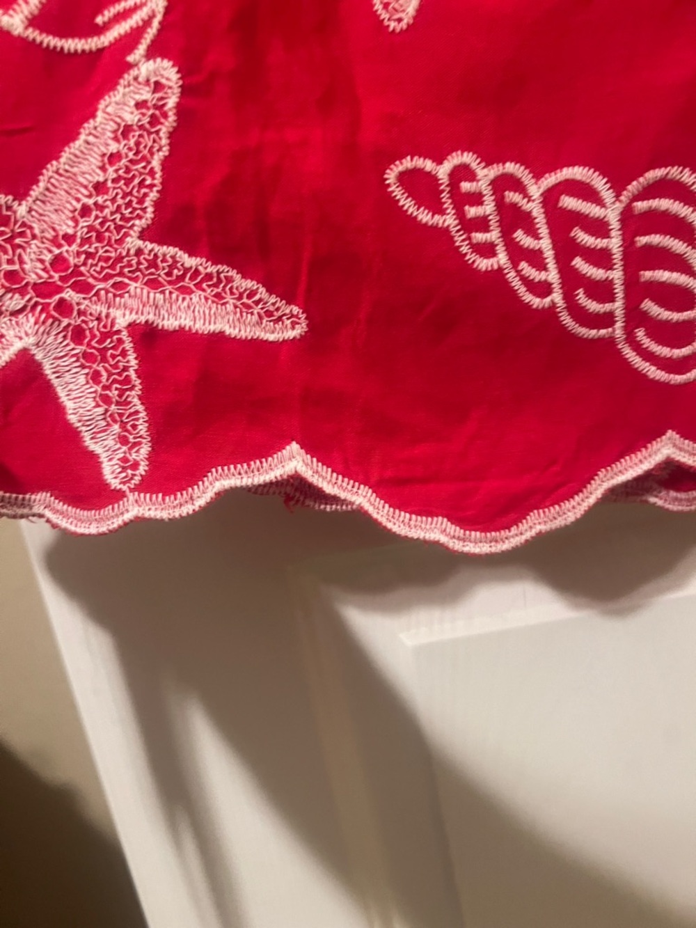 NWOT Women’s Red Maxi Skirt with White Embroidered Shells and Starfish Size S - Picture 13 of 13